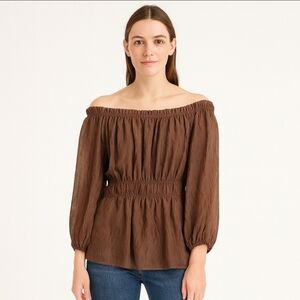 143 Story Brown Babydoll Peasant Sheer Blouse Sz M